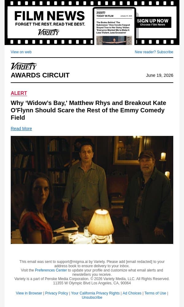 Why ‘Widow’s Bay,' Matthew Rhys and Breakout Kate O'Flynn Should Scare the Rest of the Emmy Comedy Field email from Variety screenshot
