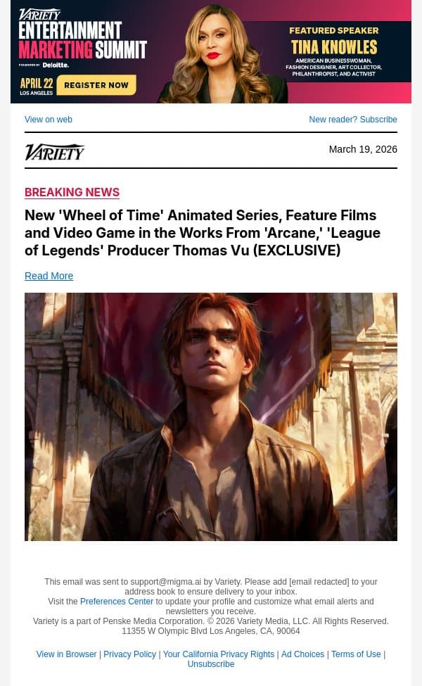 New 'Wheel of Time' Animated Series, Feature Films and Video Game in the Works From 'Arcane,' 'League of Legends' Producer Thomas Vu (EXCLUSIVE) email from Variety screenshot