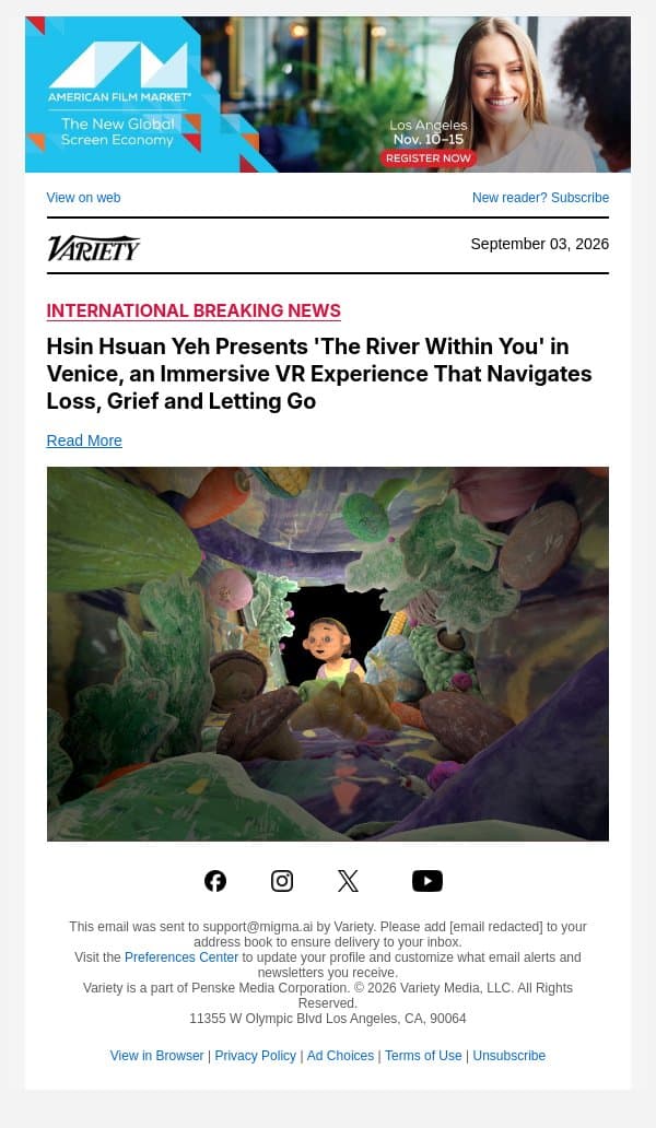 Hsin Hsuan Yeh Presents 'The River Within You' in Venice, an Immersive VR Experience That Navigates Loss, Grief and Letting Go email from Variety screenshot