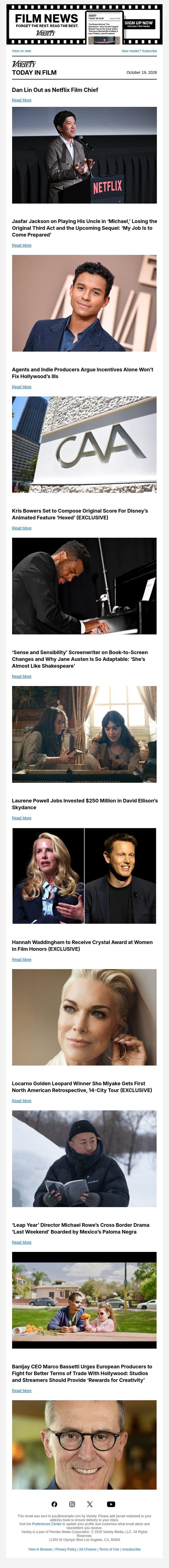 Dan Lin Out at Netflix; Jaafar Jackson on 'Michael' Sequel; Why Incentives Won't Save Hollywood email from Variety screenshot