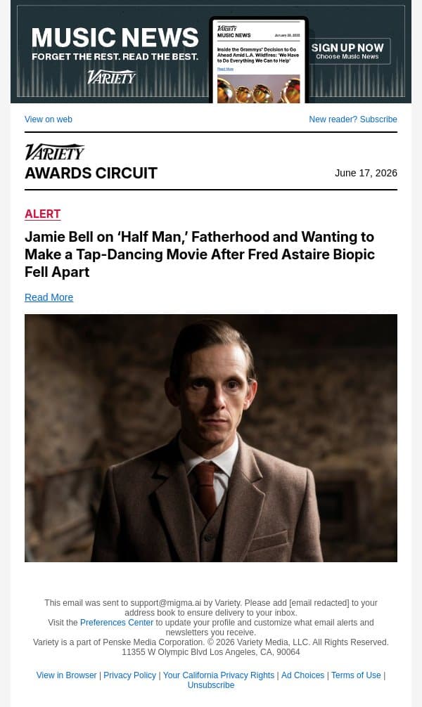 Jamie Bell on ‘Half Man,’ Fatherhood and Wanting to Make a Tap-Dancing Movie After Fred Astaire Biopic Fell Apart email from Variety screenshot