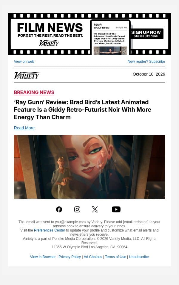 ‘Ray Gunn’ Review: Brad Bird’s Latest Animated Feature Is a Giddy Retro-Futurist Noir With More Energy Than Charm email from Variety screenshot