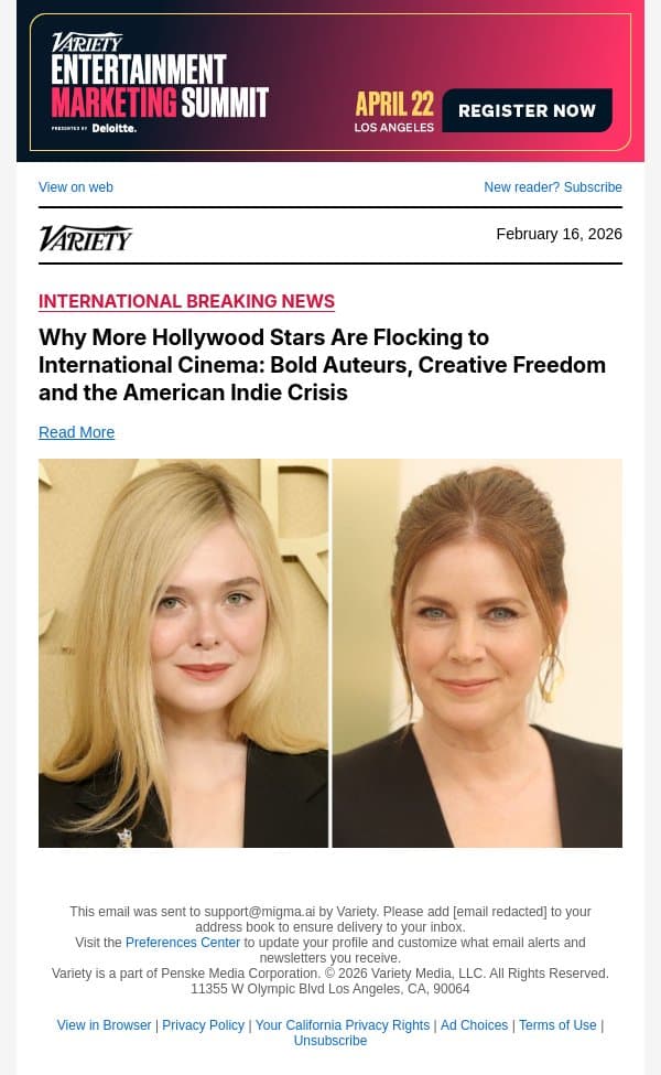Why More Hollywood Stars Are Flocking to International Cinema: Bold Auteurs, Creative Freedom and the American Indie Crisis email from Variety screenshot