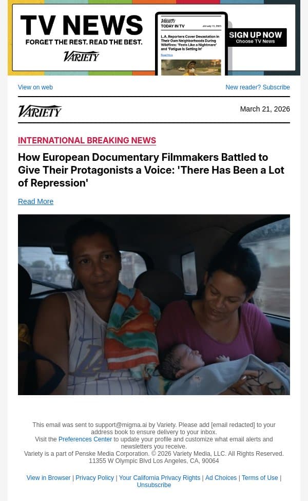How European Documentary Filmmakers Battled to Give Their Protagonists a Voice: 'There Has Been a Lot of Repression' email from Variety screenshot