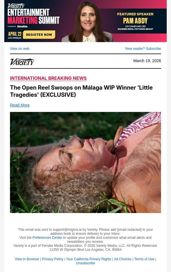 The Open Reel Swoops on Málaga WIP Winner 'Little Tragedies' (EXCLUSIVE) email from Variety screenshot