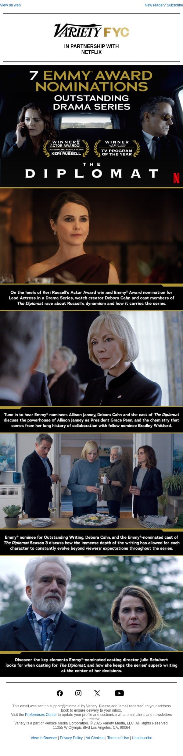 THE DIPLOMAT | Inside the Emmy®-Nominated Performances, Whip-Smart Writing, and High-Stakes Casting Process email from Variety screenshot