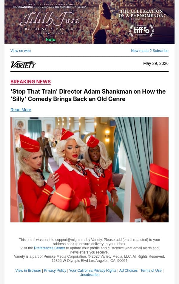 'Stop That Train' Director Adam Shankman on How the 'Silly' Comedy Brings Back an Old Genre email from Variety screenshot