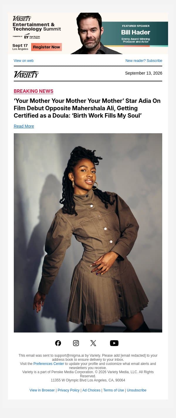 ‘Your Mother Your Mother Your Mother’ Star Adia On Film Debut Opposite Mahershala Ali, Getting Certified as a Doula: ‘Birth Work Fills My Soul’ email from Variety screenshot