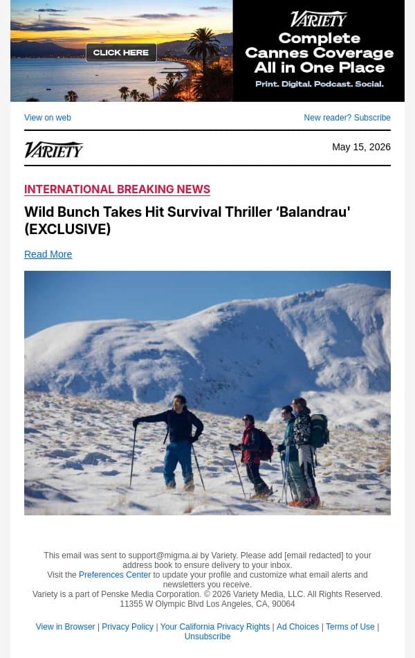 Wild Bunch Takes Hit Survival Thriller ‘Balandrau' (EXCLUSIVE) email from Variety screenshot