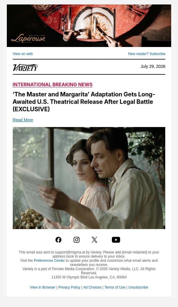 ‘The Master and Margarita’ Adaptation Gets Long-Awaited U.S. Theatrical Release After Legal Battle (EXCLUSIVE) email from Variety screenshot