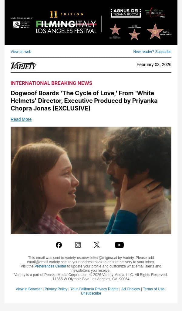 Dogwoof Boards 'The Cycle of Love,' From 'White Helmets' Director, Executive Produced by Priyanka Chopra Jonas (EXCLUSIVE) email from Variety screenshot