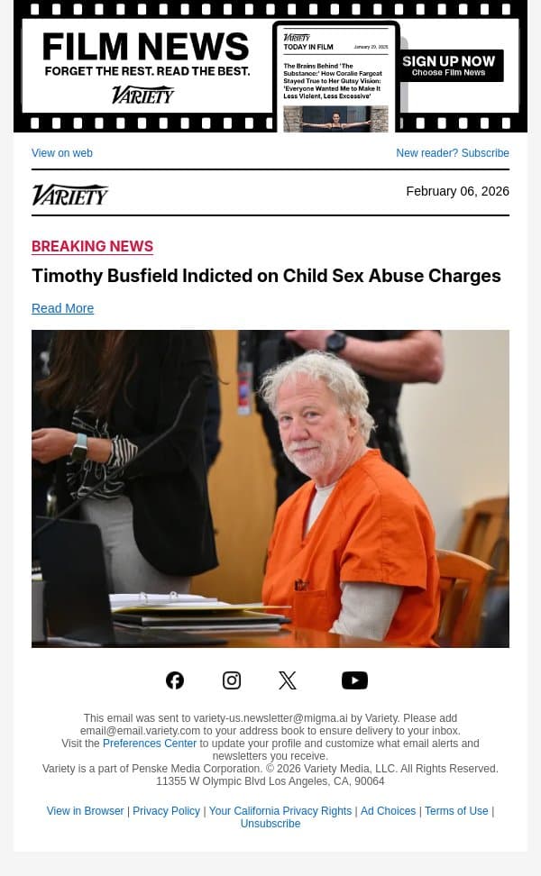 Timothy Busfield Indicted on Child Sex Abuse Charges email from Variety screenshot