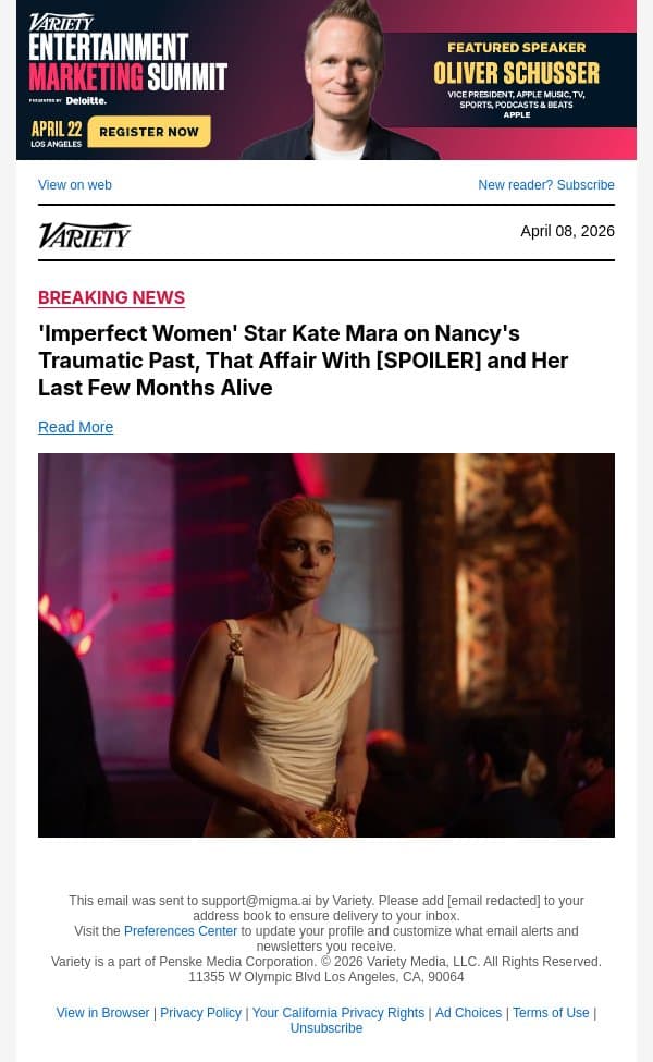 'Imperfect Women' Star Kate Mara on Nancy's Traumatic Past, That Affair With [SPOILER] and Her Last Few Months Alive email from Variety screenshot