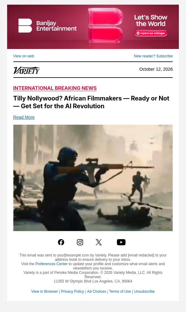 Tilly Nollywood? African Filmmakers — Ready or Not — Get Set for the AI Revolution email from Variety screenshot