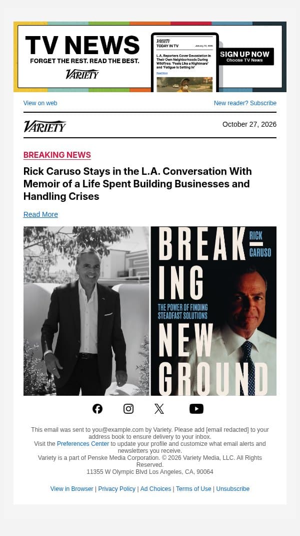 Rick Caruso Stays in the L.A. Conversation With Memoir of a Life Spent Building Businesses and Handling Crises email from Variety screenshot
