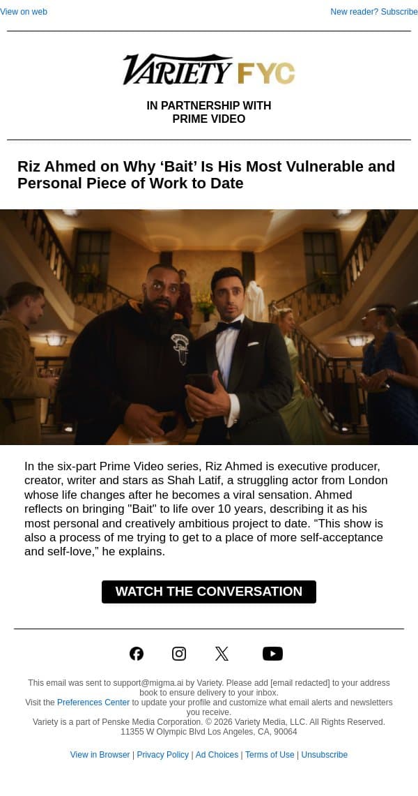 Riz Ahmed on Why ‘Bait’ Is His Most Vulnerable and Personal Piece of Work to Date email from Variety screenshot