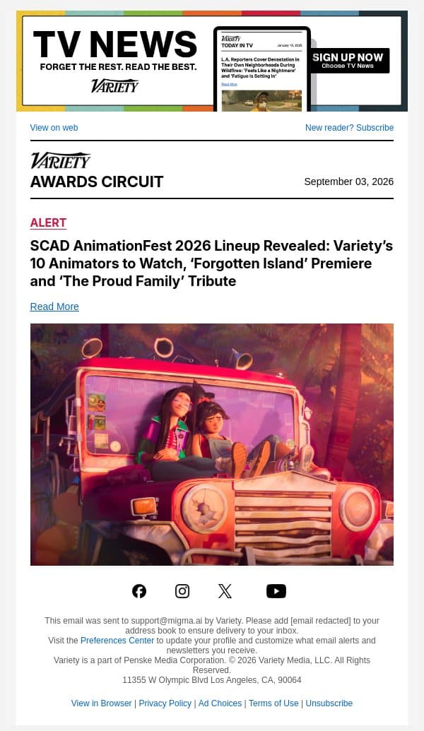 SCAD AnimationFest 2026 Lineup Revealed: Variety’s 10 Animators to Watch, ‘Forgotten Island’ Premiere and ‘The Proud Family’ Tribute email from Variety screenshot