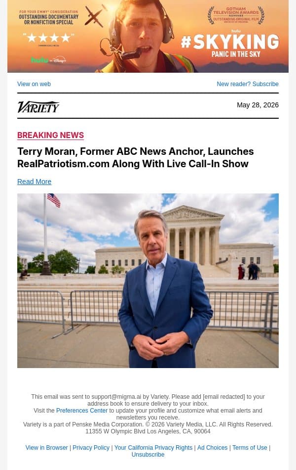 Terry Moran, Former ABC News Anchor, Launches RealPatriotism.com Along With Live Call-In Show email from Variety screenshot