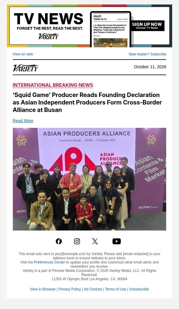 ‘Squid Game’ Producer Reads Founding Declaration as Asian Independent Producers Form Cross-Border Alliance at Busan email from Variety screenshot