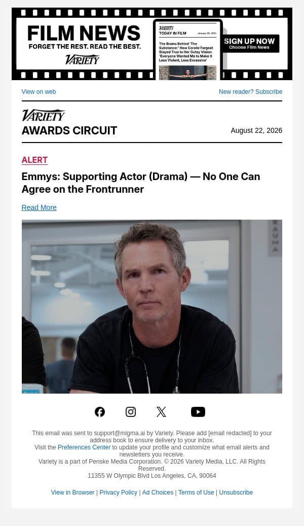 Emmys: Supporting Actor (Drama) — No One Can Agree on the Frontrunner email from Variety screenshot
