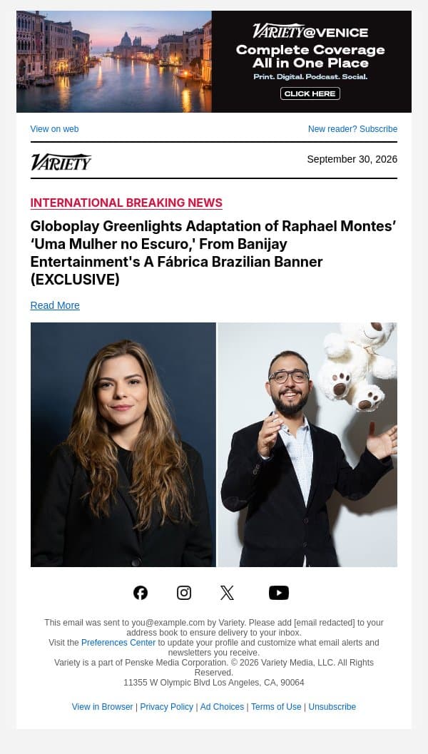 Globoplay Greenlights Adaptation of Raphael Montes’ ‘Uma Mulher no Escuro,' From Banijay Entertainment's A Fábrica Brazilian Banner (EXCLUSIVE) email from Variety screenshot