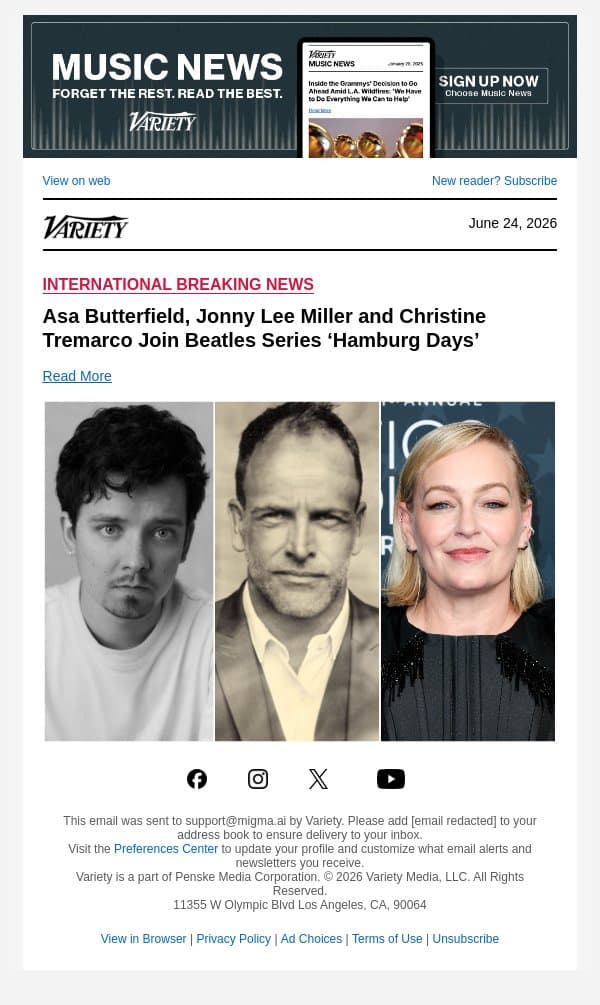 Asa Butterfield, Jonny Lee Miller and Christine Tremarco Join Beatles Series ‘Hamburg Days’ email from Variety screenshot