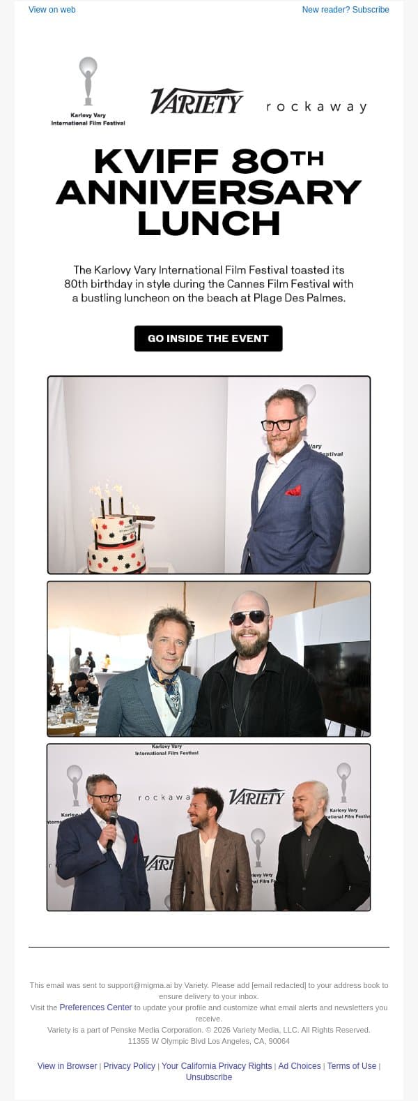 Inside Karlovy Vary Film Festival's 80th Anniversary Lunch email from Variety screenshot