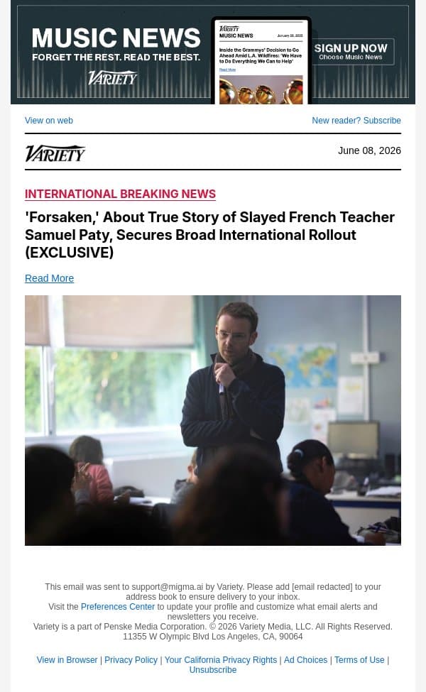 'Forsaken,' About True Story of Slayed French Teacher Samuel Paty, Secures Broad International Rollout (EXCLUSIVE) email from Variety screenshot