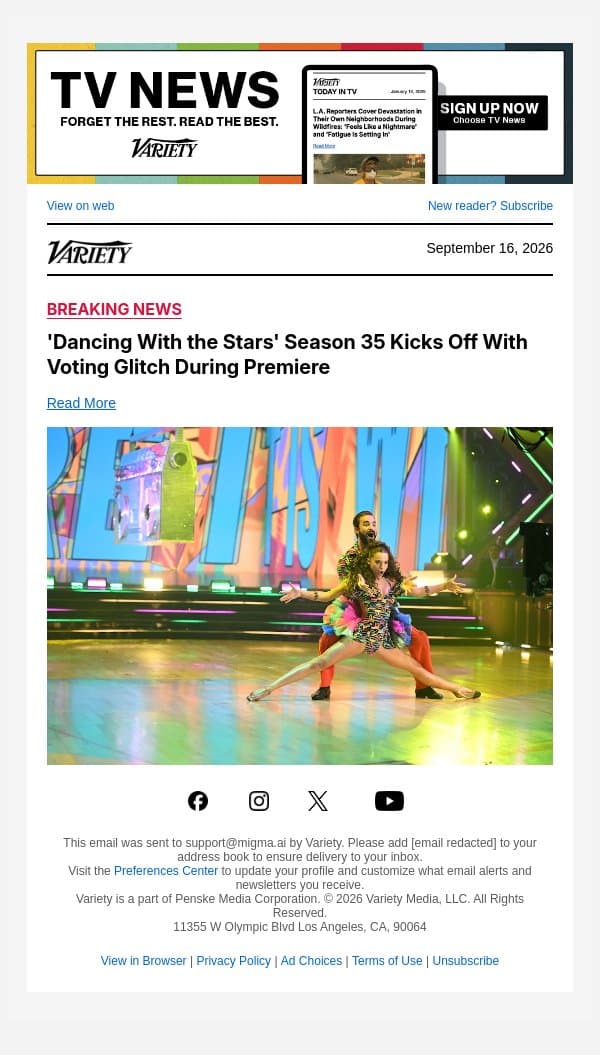 'Dancing With the Stars' Season 35 Kicks Off With Voting Glitch During Premiere email from Variety screenshot