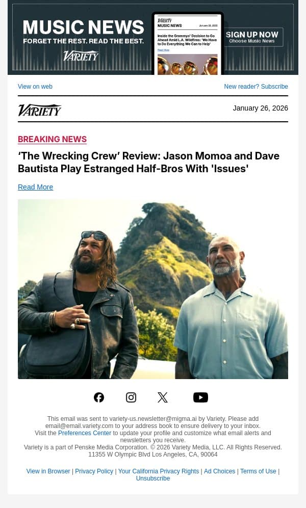 ‘The Wrecking Crew’ Review: Jason Momoa and Dave Bautista Play Estranged Half-Bros With 'Issues' email from Variety screenshot