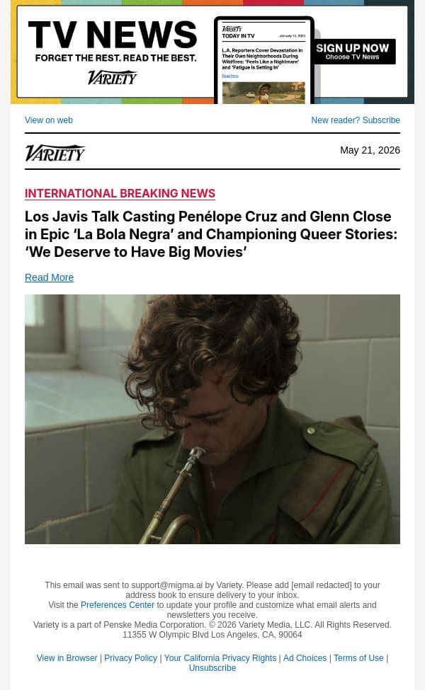 Los Javis Talk Casting Penélope Cruz and Glenn Close in Epic ‘La Bola Negra’ and Championing Queer Stories: ‘We Deserve to Have Big Movies’ email from Variety screenshot