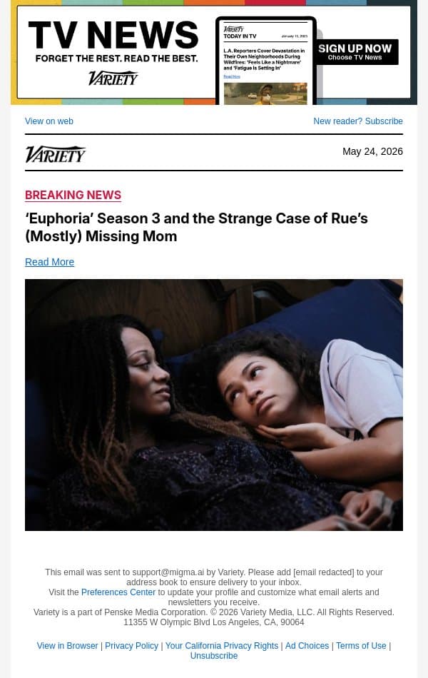 ‘Euphoria’ Season 3 and the Strange Case of Rue’s (Mostly) Missing Mom email from Variety screenshot