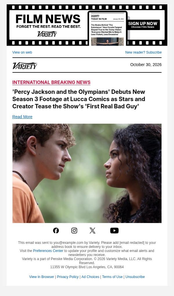 'Percy Jackson and the Olympians' Debuts New Season 3 Footage at Lucca Comics as Stars and Creator Tease the Show's 'First Real Bad Guy' email from Variety screenshot