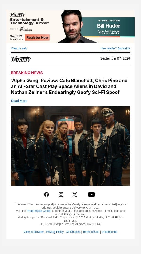 'Alpha Gang’ Review: Cate Blanchett, Chris Pine and an All-Star Cast Play Space Aliens in David and Nathan Zellner’s Endearingly Goofy Sci-Fi Spoof email from Variety screenshot