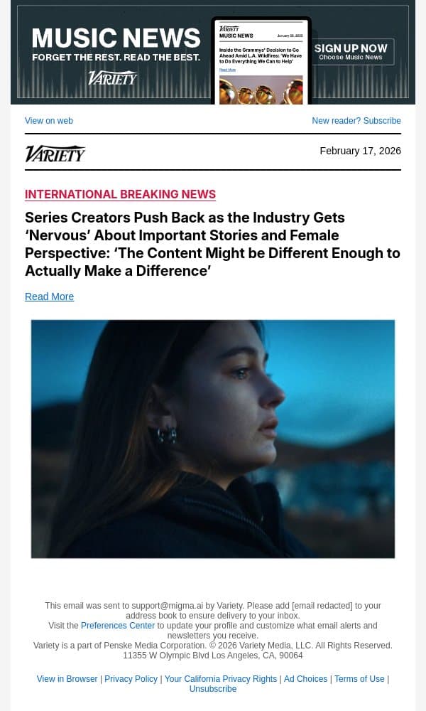 Series Creators Push Back as the Industry Gets ‘Nervous’ About Important Stories and Female Perspective: ‘The Content Might be Different Enough to Actually Make a Difference’ email from Variety screenshot