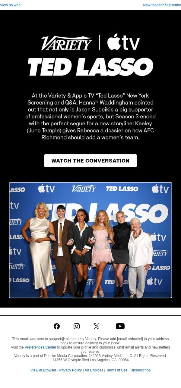 Watch the Conversation - ‘Ted Lasso’ Stars on How Women’s Sports Was the Perfect Storyline to Bring Back the Hit Apple TV Show for Season 4 email from Variety screenshot