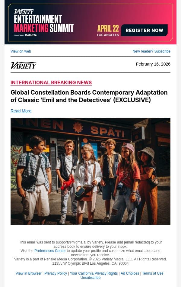 Global Constellation Boards Contemporary Adaptation of Classic ‘Emil and the Detectives’ (EXCLUSIVE) email from Variety screenshot