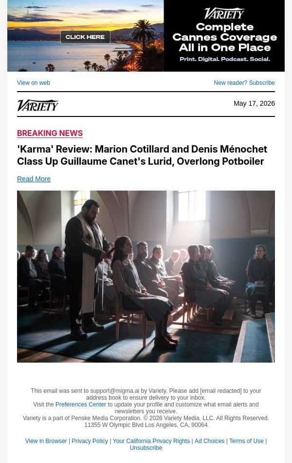 'Karma' Review: Marion Cotillard and Denis Ménochet Class Up Guillaume Canet's Lurid, Overlong Potboiler email from Variety screenshot