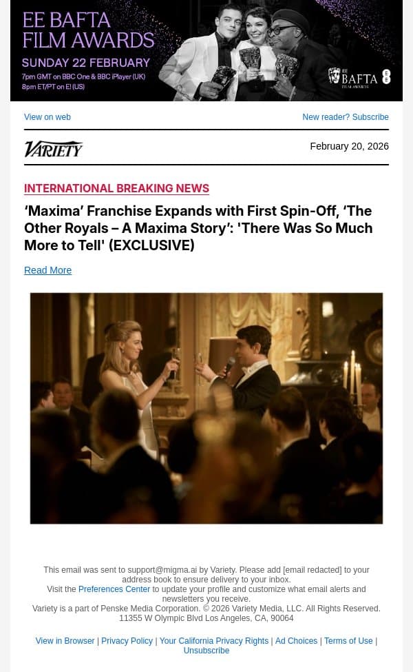 ‘Maxima’ Franchise Expands with First Spin-Off, ‘The Other Royals – A Maxima Story’: 'There Was So Much More to Tell' (EXCLUSIVE) email from Variety screenshot