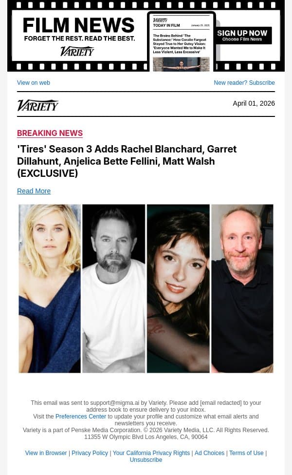 'Tires' Season 3 Adds Rachel Blanchard, Garret Dillahunt, Anjelica Bette Fellini, Matt Walsh (EXCLUSIVE) email from Variety screenshot