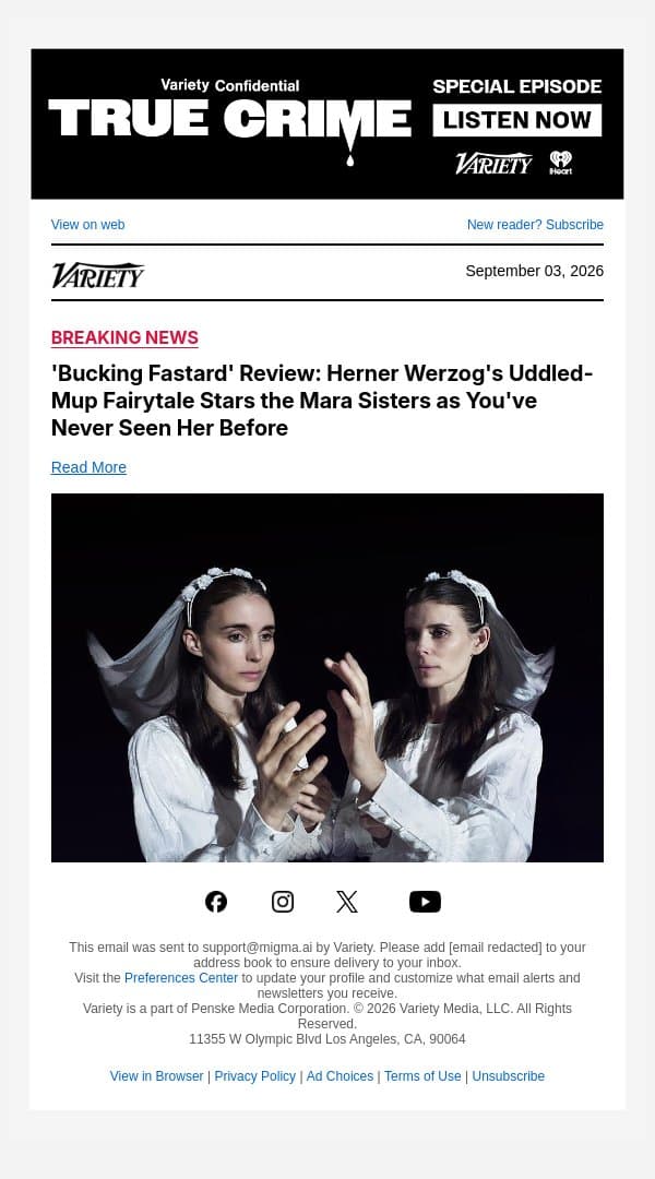 'Bucking Fastard' Review: Herner Werzog's Uddled-Mup Fairytale Stars the Mara Sisters as You've Never Seen Her Before email from Variety screenshot