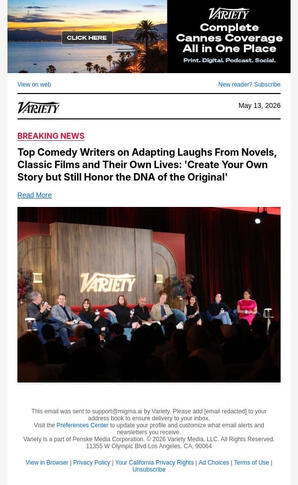 Top Comedy Writers on Adapting Laughs From Novels, Classic Films and Their Own Lives: 'Create Your Own Story but Still Honor the DNA of the Original' email from Variety screenshot