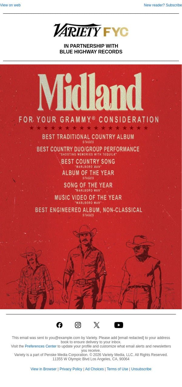 Midland: Tried, True, Traditional | For Your GRAMMY® Consideration email from Variety screenshot