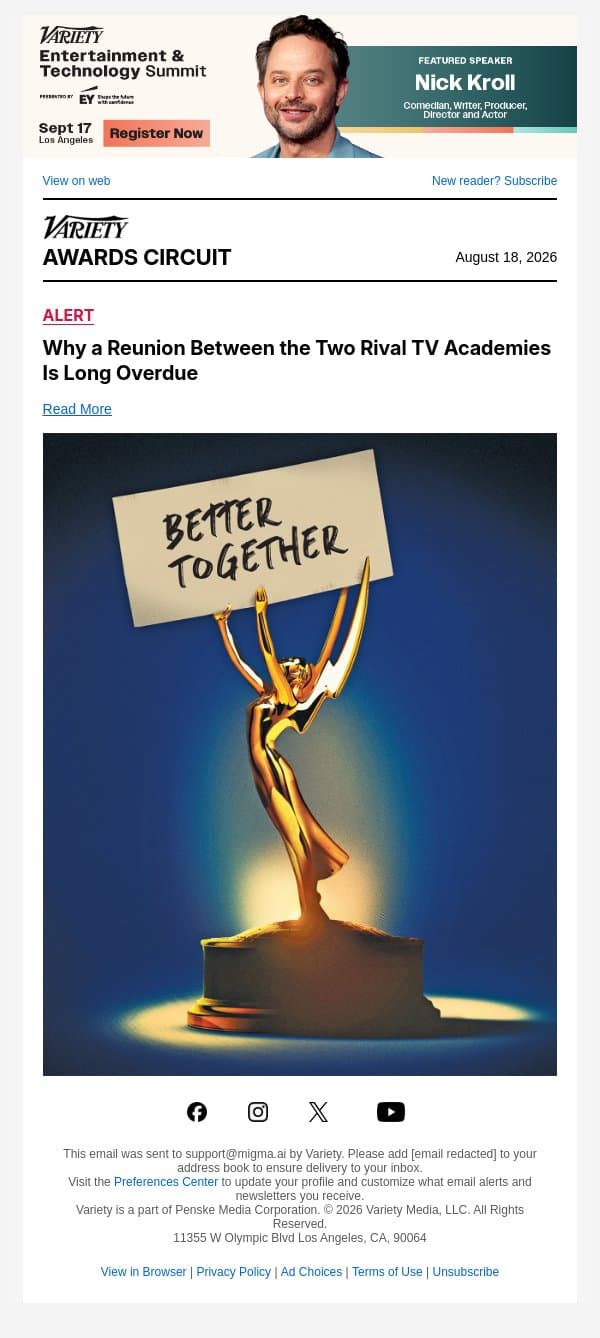 Why a Reunion Between the Two Rival TV Academies Is Long Overdue email from Variety screenshot