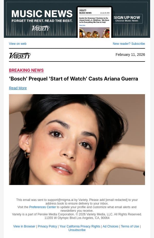 'Bosch' Prequel 'Start of Watch' Casts Ariana Guerra email from Variety screenshot