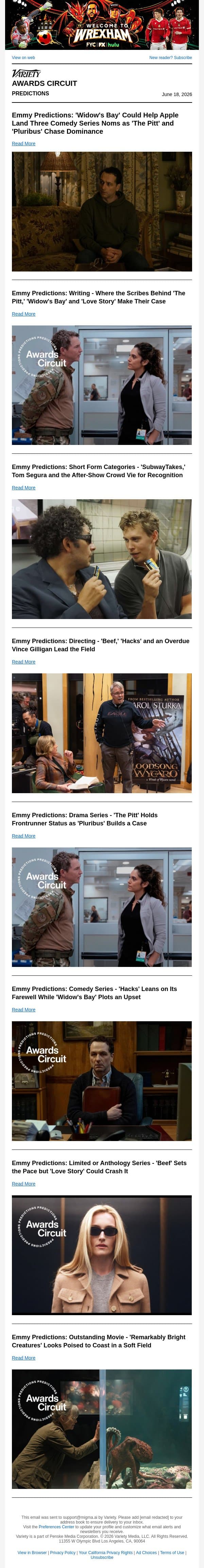 Emmy Predictions: 'Widow's Bay' Surges as 'The Pitt' and 'Pluribus' Battle for Supremacy With Four Days of Voting Left email from Variety screenshot