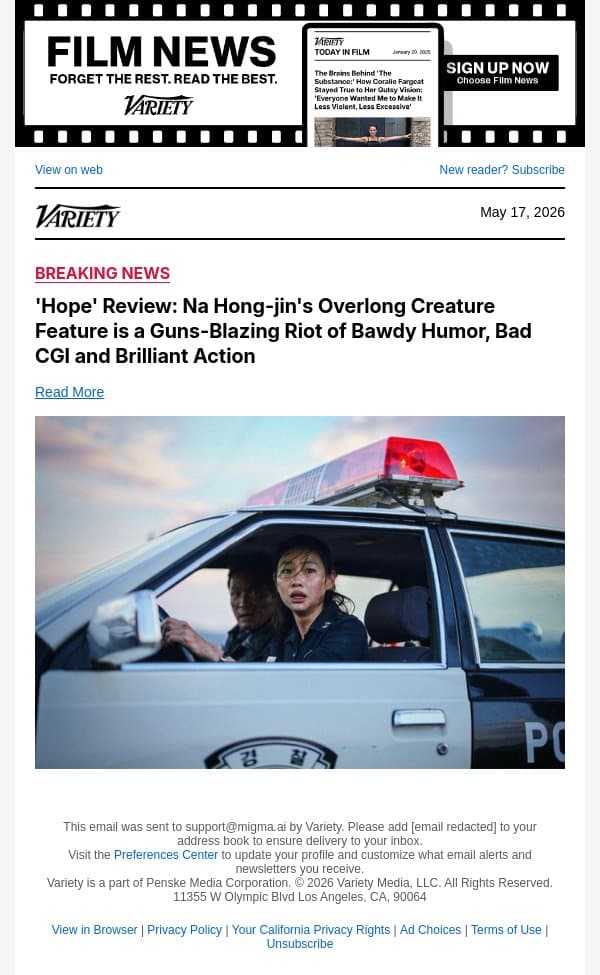 'Hope' Review: Na Hong-jin's Overlong Creature Feature is a Guns-Blazing Riot of Bawdy Humor, Bad CGI and Brilliant Action email from Variety screenshot