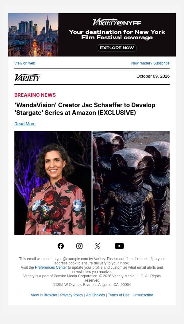 'WandaVision' Creator Jac Schaeffer to Develop 'Stargate' Series at Amazon (EXCLUSIVE) email from Variety screenshot
