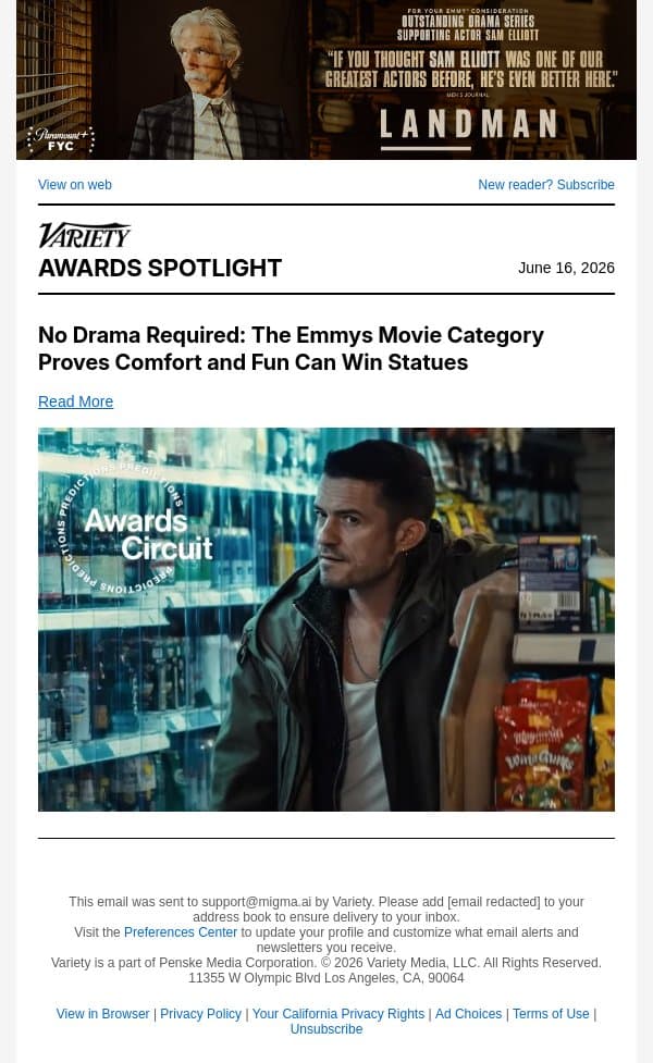 No Drama Required: The Emmys Movie Category Proves Comfort and Fun Can Win Statues email from Variety screenshot