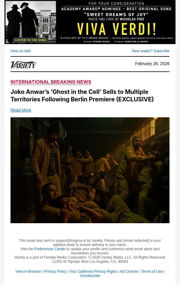 Joko Anwar’s ‘Ghost in the Cell’ Sells to Multiple Territories Following Berlin Premiere (EXCLUSIVE) email from Variety screenshot